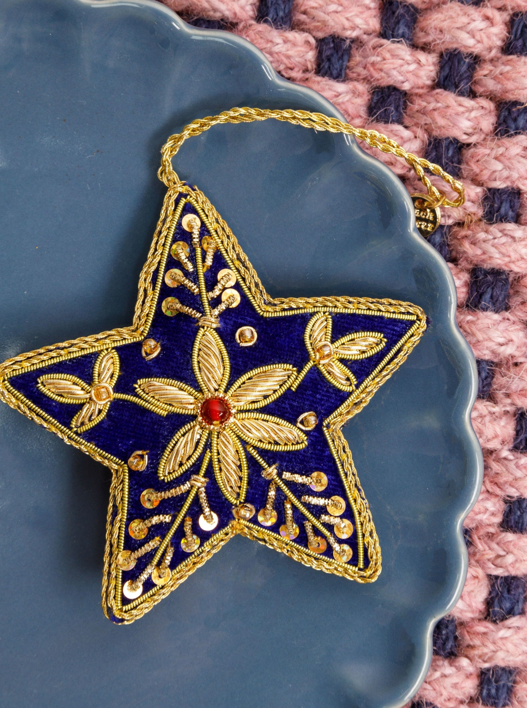 BCVELVET star christmas ornament - Blue - Black Colour