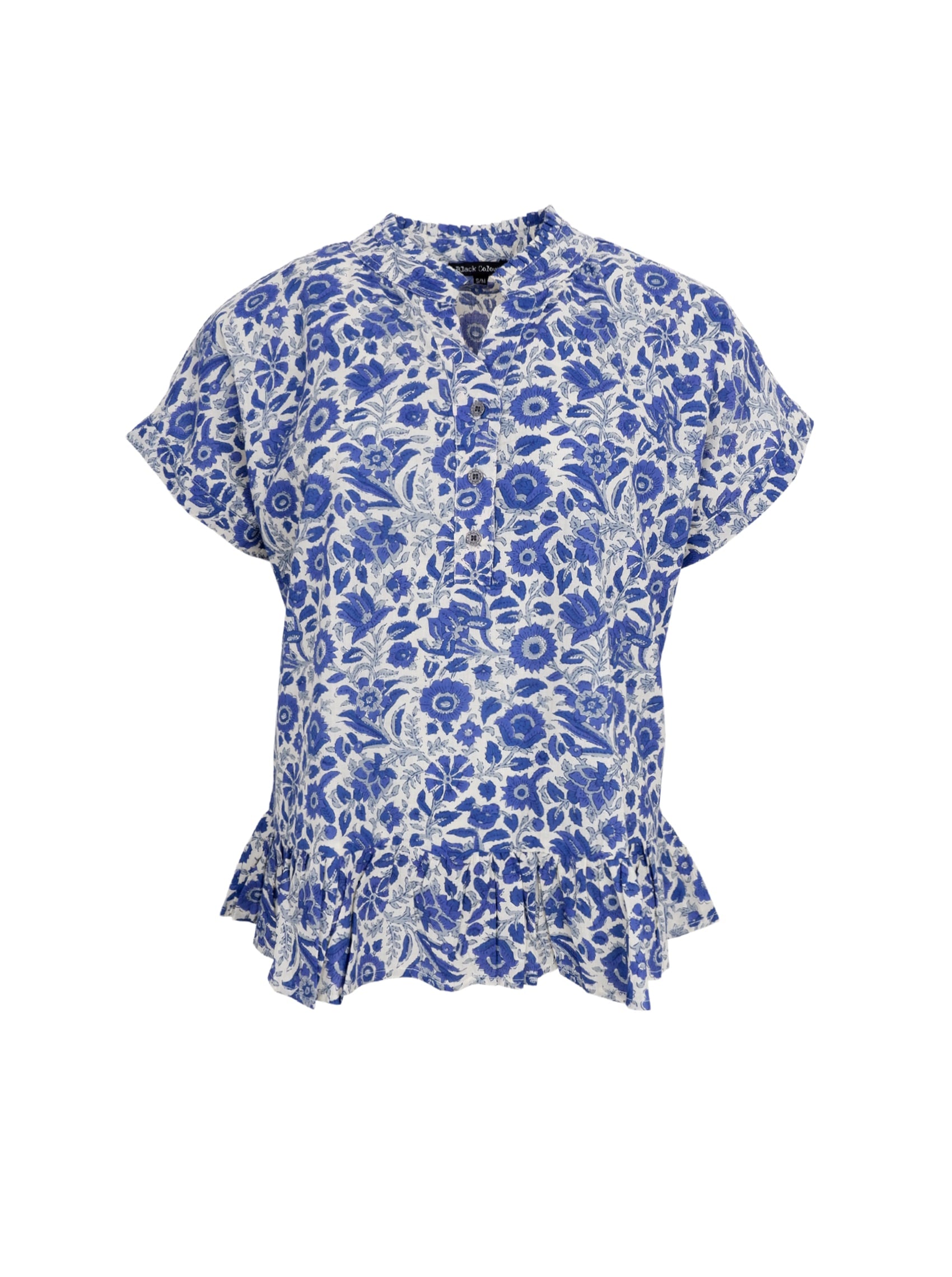 BCFLORA Ruffle s/s blouse - Royal Blue - Black Colour