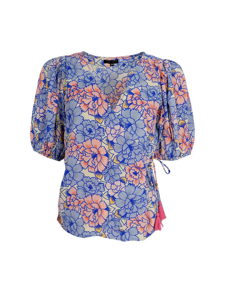 BCLUNA puff sleeve wrap blouse - Blossom Blue - Black Colour