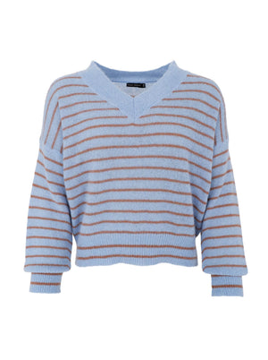 BCDELL striped v-neck jumper - Lt. Blue