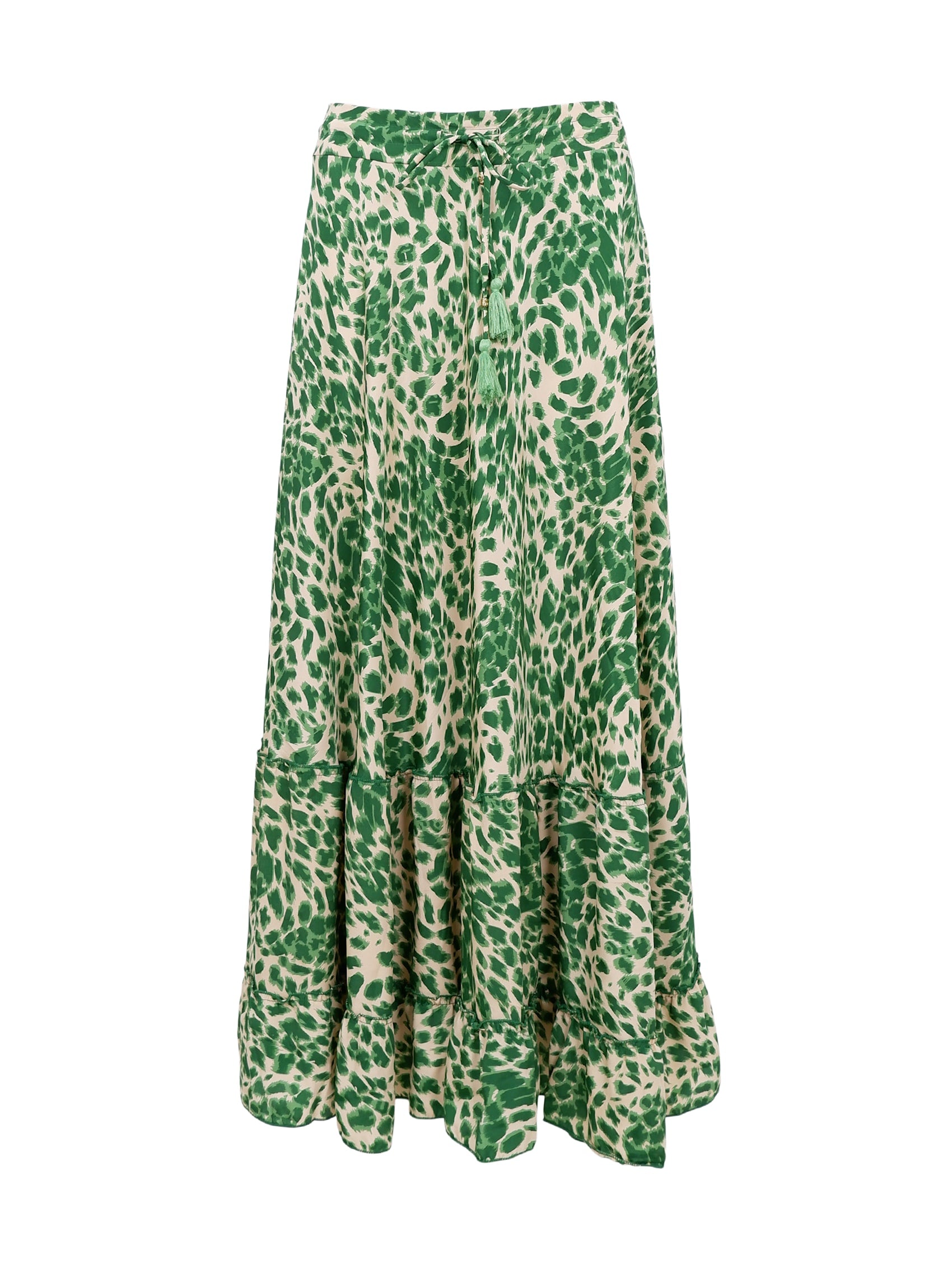 BCLUNA maxi frill skirt - Green Leo - Black Colour