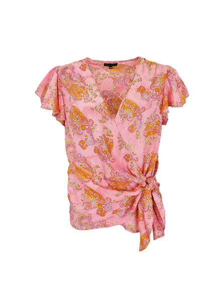 BCLUNA S/S wrap flared blouse - Candy Rose - Black Colour