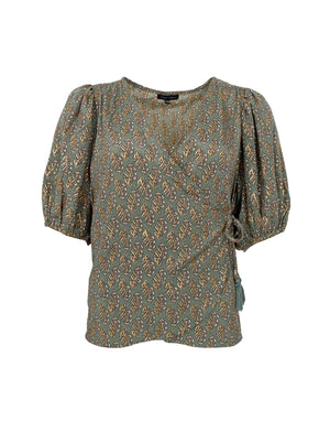 BCLUNA puff sleeve wrap blouse - Olive Mist