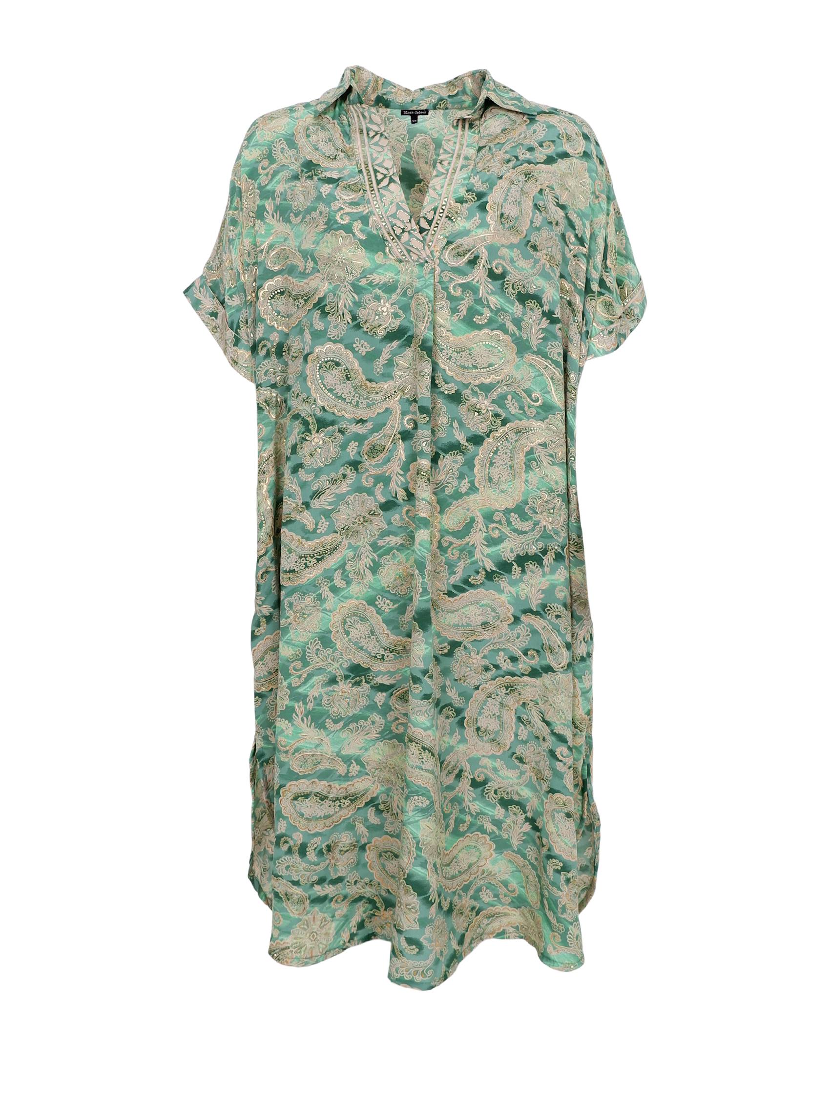 BCLUNA s/s kaftan tunic - Floral Green - Black Colour