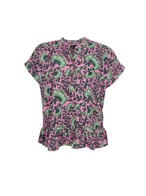 BCFLORA Ruffle s/s blouse - Pink Dahlia - Black Colour