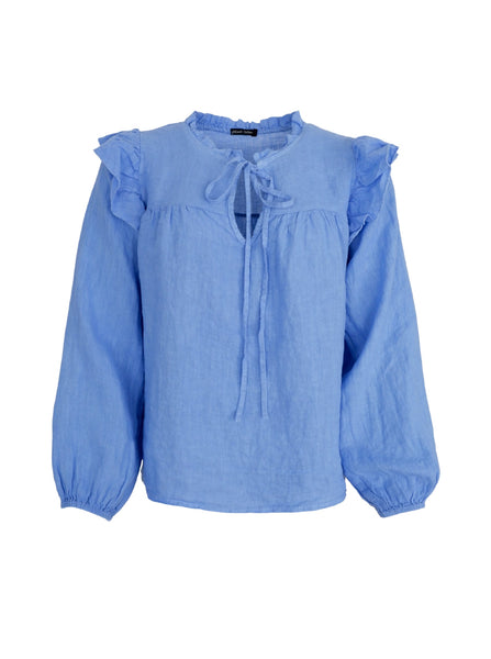 BCMELINA frill blouse - Sky Blue - Black Colour