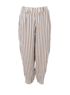 BCMELINA barrel linen pant - Camel Stripe
