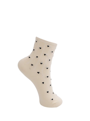 BCALEA heart sock - Creme w. Black Hearts