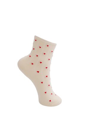 BCALEA heart sock - Creme w. Red Hearts