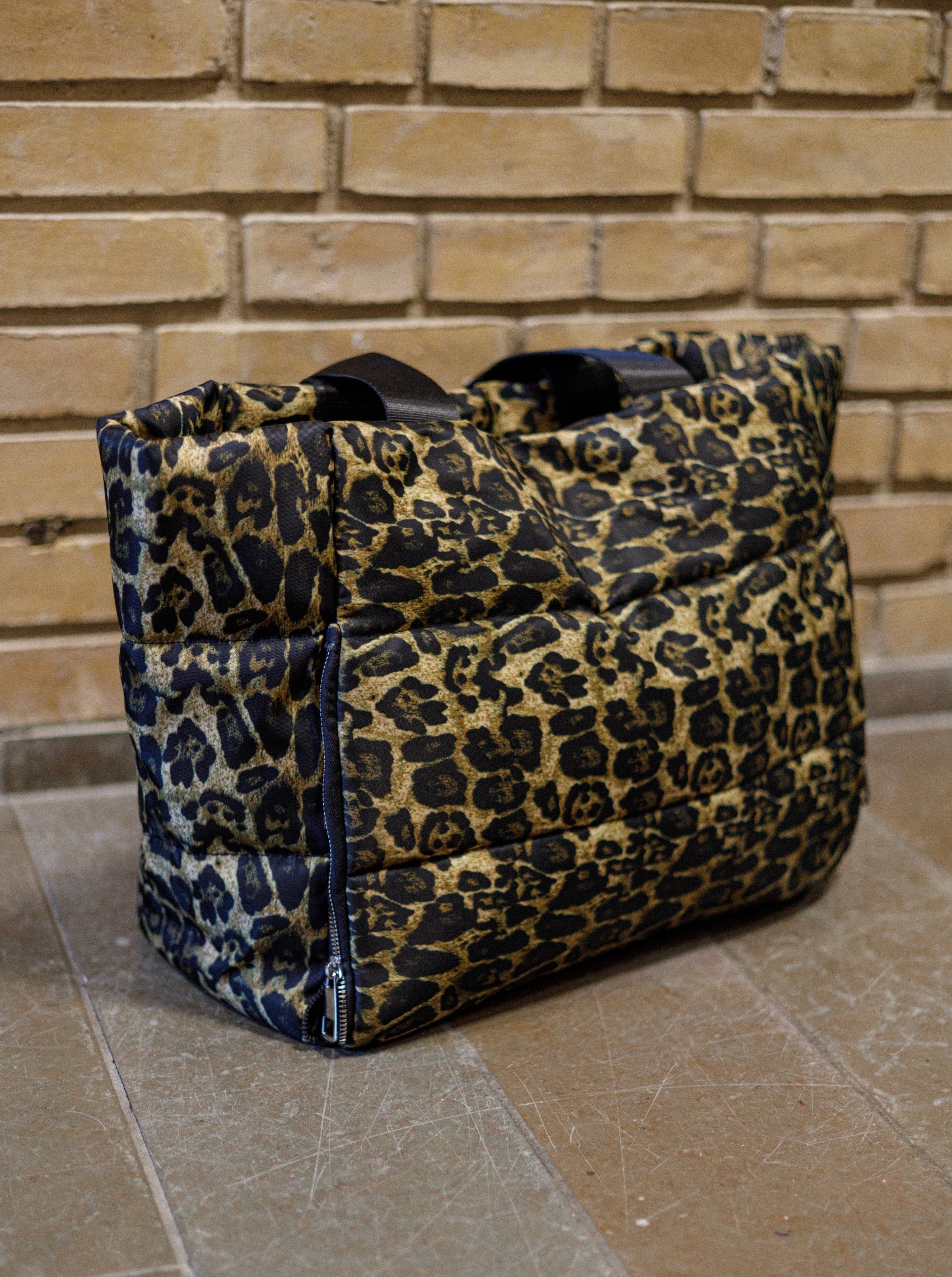 BCNICKY quilted shopper bag - Khaki Leo - Black Colour