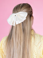 BCINA satin bow barette - Off White - Black Colour