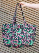 BCFLORA quilted tote bag - Pink Dahlia - Black Colour