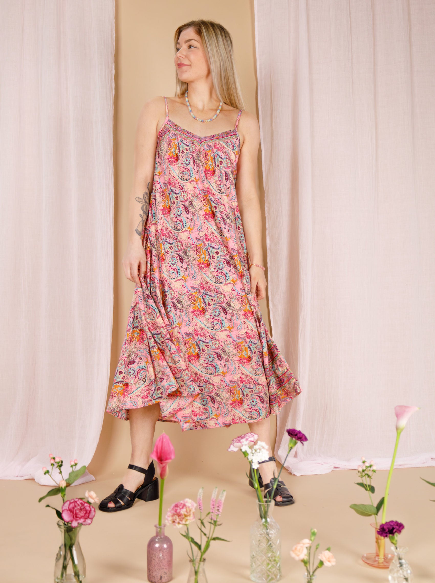 BCLUNA Vea strap dress - Botanical Rose - Black Colour