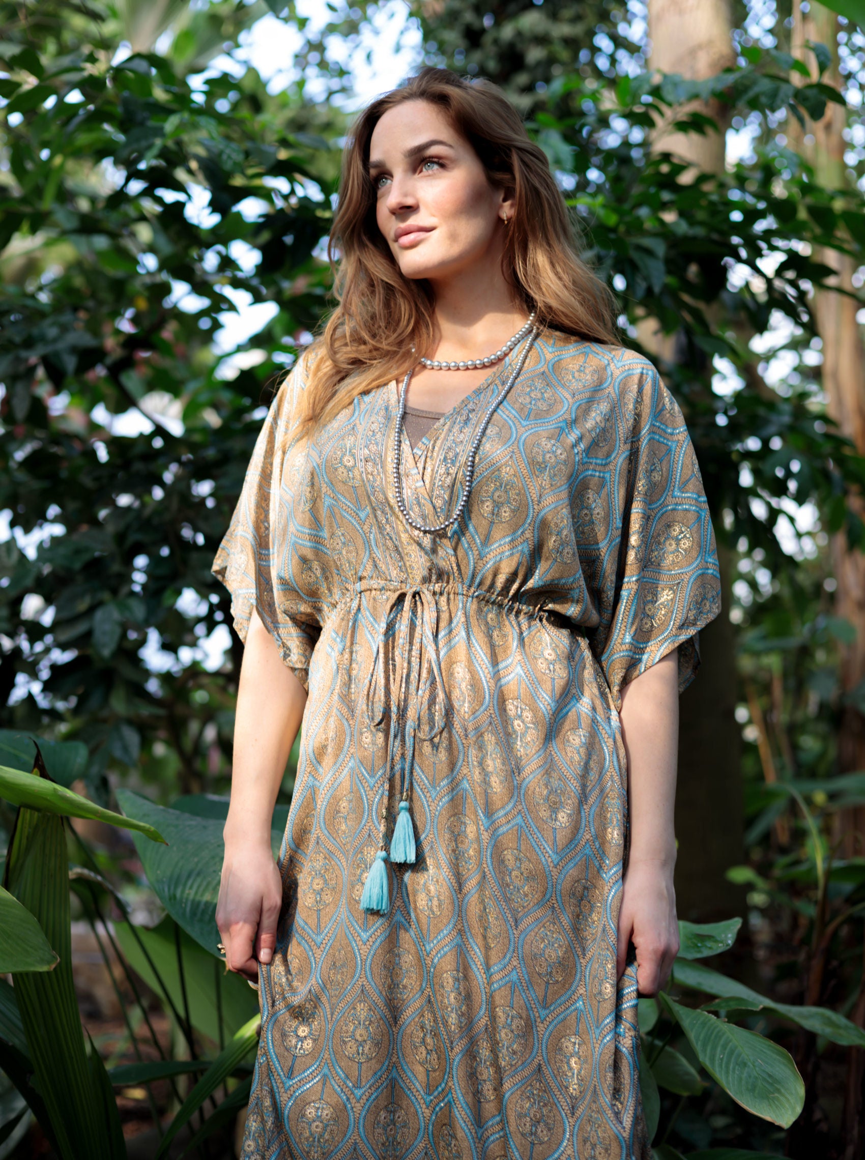 BCLUNA long V-neck dress - Tulip Sky - Black Colour