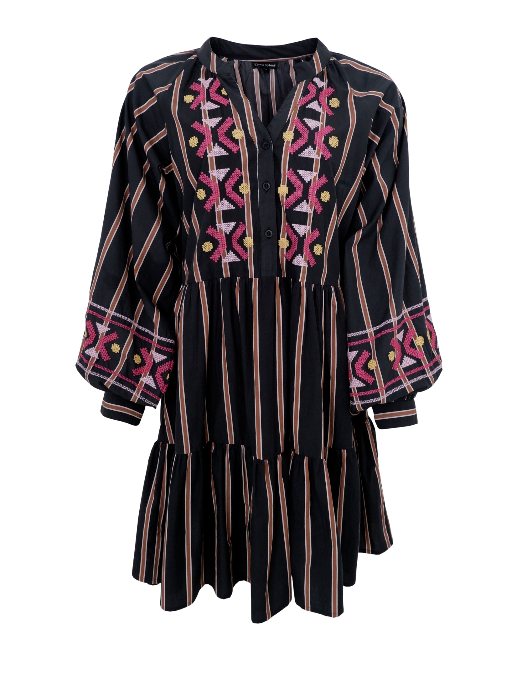BCIZZIE stripe embroidery dress - Black - Black Colour