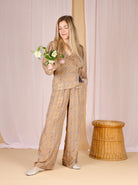 BCLUNA straight pant - Argyle Sand - Black Colour