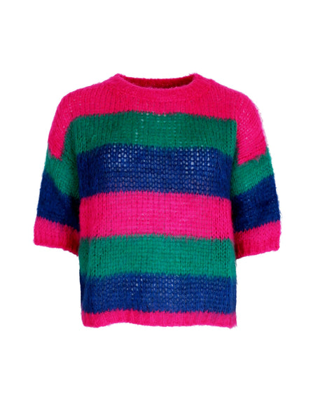 BCMEGAN striped S/S knit jumper - Multi - Black Colour