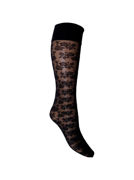 BCFLOWER lace knee high sock - Black - Black Colour