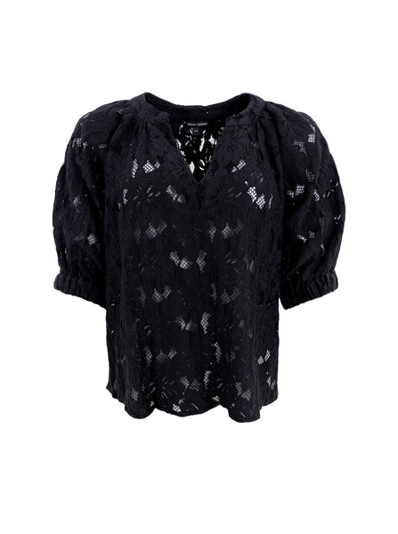 BCNELLY flower S/S puff blouse - Black - Black Colour