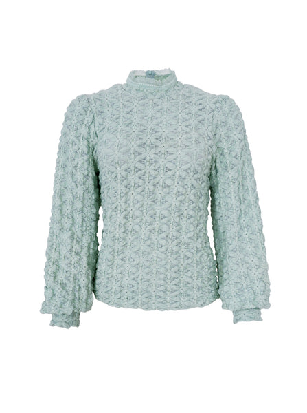 BCELEONORA lace blouse w. turtleneck - Pastel Green - Black Colour
