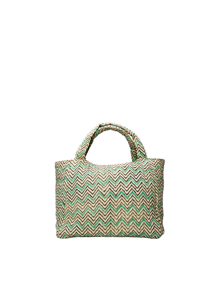 BCEDEN blockprinted handbag - Green zig zag - Black Colour