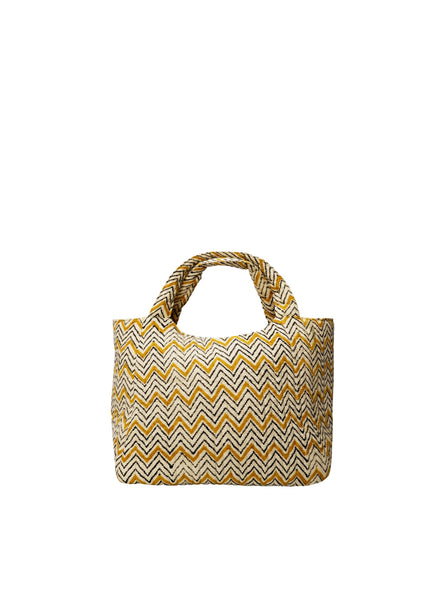 BCEDEN blockprinted handbag - Yellow zig zag - Black Colour