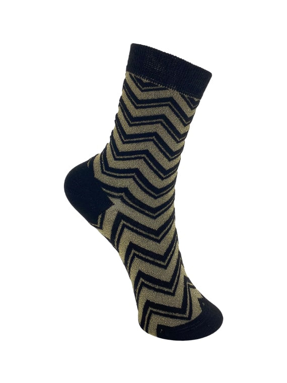 BCZIG ZAG glitter sock - Gold - Black Colour